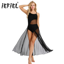 Iefiel-vestido de dança maxi com alça espaguete, malha, com ginástica embutida, bailarina, salão de baile, classe, mulheres, adulto 2024 - compre barato