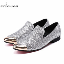 Mabaiwan 2018 Fashion Silver Glistening Glitter Men Loafers Sequins Slippers Casual Shoes Mens Wedding Dress Shoes Party Flats 2024 - buy cheap