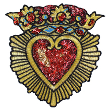 10piece Fashion Sequin Crown Heart Badge Fabric Patches Gold Embroidery Applique for Clothes Decorated Sewing Accessories TH1154 2024 - buy cheap