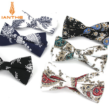 Gravata borboleta flexível para homens, gravata borboleta de algodão 100% macia, com estampa de paisley, gravatas no pescoço 2024 - compre barato