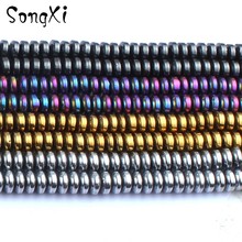 4*2mm Wholesale Natural Gold Silver Plated Rainbow Rondelle Spacer Hematite Beads for Jewelry Making Diy Necklace Bracelet 15'' 2024 - buy cheap