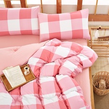 4pcs Bedding Sets Pink Plaid Washed Cotton Polyester Soft Duvet Cover Bed Linen Pillowcases Microfiber Bed Sheet Queen King Size 2024 - buy cheap