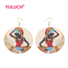 YULUCH скетч Африканская женщина окрашенные Круглые деревянные подвесные серьги для индивидуальных модных девушек ювелирные изделия серьги Подарки 2024 - купить недорого