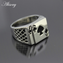 Alisouy jewelry Men's Size 7-12 Hotsale Cool Men's Jewelry Chunky White Gold Color Black Enamel Spades Poker Ring Men 2024 - buy cheap