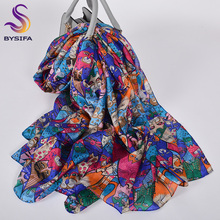 BYSIFA-bufandas de seda con dibujos de gatos para mujer, chal largo de 100% de marca de lujo, color azul y rosa, para invierno 2024 - compra barato