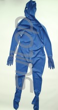 Cuerpo de cubierta completa traje de gata caucho de látex zentai con cremallera trasera a abdomen inferior 3 cremalleras guantes, calcetines y capuchas attahced in blue 2024 - compra barato