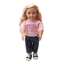 Doll clothes pink sweater suit black pants toy accessories fit 18 inch Girl doll and 43 cm baby doll c163 2024 - buy cheap