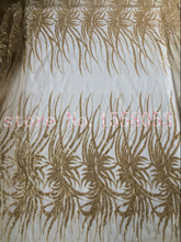 African embroidered mesh lace fabric LJY-70912 French net lace fabric 5yds/pc in gold color for wedding dress 2024 - buy cheap