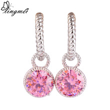 lingmei Wholesale Love Engagement Fsshion Round Cut Pink Topaz  Dangle Hook Silver Earrings Jewelry Women Party Free Shipping 2024 - buy cheap