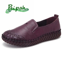 PEIPAH Handmade Retro Women Flats Shoes Genuine Leather Casual Solid Women's Loafers Top Quality Slip On Flat Shoes Woman 2024 - buy cheap