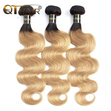 QT Bleach Blonde Ombre Human Hair 3  Bundles Dark Roots T1B/27 Pre-Colored Ombre Peruvian Body Wave Remy Hair Bundles 2024 - buy cheap