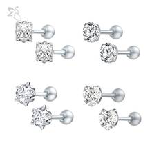 ZS 4pairs/lot Round Crystals Stud Earrings Stainless Steel Heart Earrings for Women Push Metal Children Earrings pendiente mujer 2024 - buy cheap