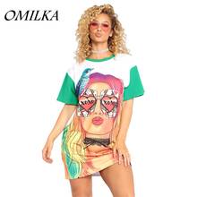 OMILKA 2018 Summer Women Short Sleeve O Neck Cartoon 3D Printed Dress Casual Loose Hip Hop Street Club Mini Dress 2024 - buy cheap