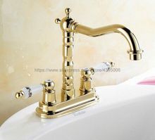 Luxury Gold Color Brass Deck Mount Two Hole Basin Sink Faucets Double handles Bathroom Vessel Sink Faucet Bnf322 2024 - buy cheap