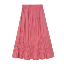 Nova primavera autunm feminino cintura alta saia plissada, doce vintage algodão linho saias longas rosa vermelho roxo 2024 - compre barato