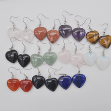 Pendientes de GEMA de corazón de piedra mixta, joyería para mujer, regalo, 10 Uds. 2024 - compra barato