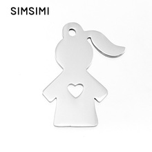 Simsimi ponytail braid Girl charm heart in Dolls Stainless steel pendant both sides mirror polish pendant wholesale 100pcs 2024 - buy cheap