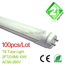 Free Shipping 100pcs/Lot 2ft T8 LED Fluorescent Tube Light 600mm 10W 900LM CE & RoHs 2 Year Warranty SMD2835 Epistar 2024 - buy cheap