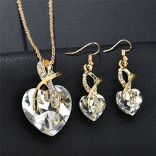 Fashion Women Wedding Jewelry Set Waterdrop Heart Crystal Earring Necklace Pendant Rhinestone New Suit Ear Stud Free shipping 2024 - buy cheap