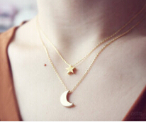 Women Moon Star Gold color Necklace 2 Layer Pendants Collares 2016 Elegant Lady Fine Jewelry Necklace 2024 - buy cheap