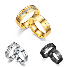 Love Couple-anillos de boda de acero inoxidable para hombre y mujer, con diamantes de imitación, 6mm, titanio, negro, oro 2024 - compra barato