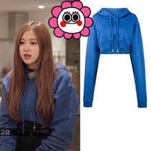 kpop ROSE same Blue streetwear Harajuku Long-sleeve hoodies women hip hop short sweatshirts korean hooded warm clothes 2024 - buy cheap