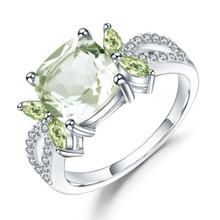 Женское кольцо с зеленым аметистом GEM'S BALLET, из серебра 925 пробы, 3,47 карат, квадратные обручальные кольца с драгоценными камнями 2024 - купить недорого