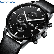 CRRJU New Fashion Men Watch Analog Quartz Wristwatches 30M Waterproof Chronograph Sport Date Leather Band Watch erkek kol saati 2024 - buy cheap