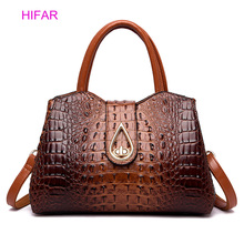 High quality leather women handbags ladies shoulder bag female messenger bags alligator fashion designs high quality Black/brown 2024 - buy cheap