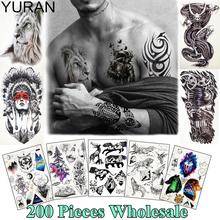 YURAN-tatuaje temporal de galaxia para hombres y mujeres, tatuaje artístico Tribal de tigre león, tatuajes falsos de pecho y brazo, 200 piezas, venta al por mayor 2024 - compra barato