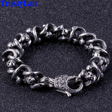 Street Rebel Punk Men Skull Head Bracelet Male Heavy Stainless Steel Link Chain Mens Bracelets Cool Biker Jewelry Best Friends 2024 - buy cheap