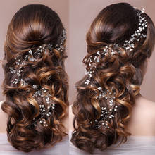 European Bridal Long Pearl Crystal Flower Headbands Hairband Gold Wedding Hair Vine Handmade Women Headband Headpiece 026 2024 - buy cheap