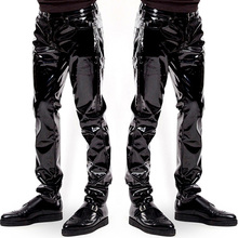 Mens Elastic Faux Leather PVC Pants Motorcycle Ridding Black Slim Fit Dance Party Trousers Wetlook Patent Leather Pants for Male 2024 - buy cheap