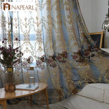Тюль с цветочной вышивкой NAPEARL, прозрачная занавеска из органзы для спальни, гостиной, современные синие занавески на окна 2024 - купить недорого