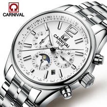 Luxury Men Watch Automatic Mechanical Waterproof Wristwatch Relogio Masculino Sapphire Stainless Steel Band Moon Phase CARNIVAL 2024 - buy cheap