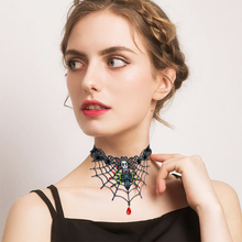 Gargantillas de araña de Halloween para mujer, gargantilla de cuello de encaje de cristal, collar de fiesta de Halloween, Gargantilla gótica, joyería Steampunk 2024 - compra barato