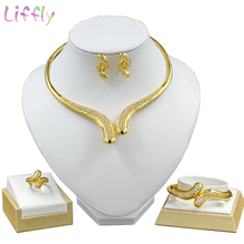 Liffly Dubai Jewelry Sets Simple Line Geometry Crystal Necklace Earrings Bracelet African Jewelry Fashion 2019 Glamour Woman 2024 - buy cheap