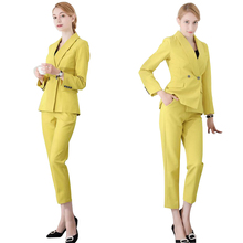 Костюм со штанами, женский, желтый, тонкий, офисный, деловой, форма, костюм из двух предметов 2024 - купить недорого