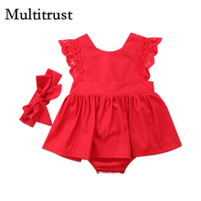 Citgeett marca rojo sólido flor recién nacido lindo Body para bebé Tutu traje entero de falda agujero diadema para vestidos conjunto de ropa 2024 - compra barato