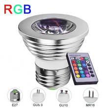 E27 RGB светодиодный светильник 4 Вт MR16 GU10 GU5.3 светодиодный прожектор 85-265 в RGB высокой мощности 16 цветов ИК пульт дистанционного управления лампы 2024 - купить недорого