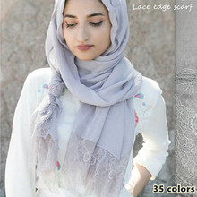 30 цветов, Женский однотонный кружевной шарф, хиджаб, хлопковая шаль из вискозы, мусульманские однотонные шарфы, женский роскошный шарф, 10 шт./лот 2024 - купить недорого