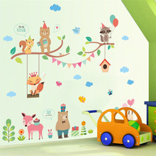 Lovely Safari Fox Owlets World Wall Stickers For Kids Rooms Home Decor Cartoon Animals Wall Decals Pvc Mural Art Diy Poster Gift 2024 - buy cheap