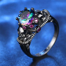 ROMAD кольцо с черепом для женщин, модные ювелирные изделия, Черный Кристалл, Свадебные обручальные кольца на палец, Панк радужные стразы, кольцо R4 2024 - купить недорого