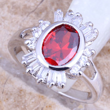 Absorbing Red Garnet White CZ Silver Plated  Women's Jewelry Ring Size 6 / 7 / 8 / 9 R1428 2024 - buy cheap