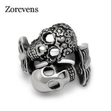 Мужское кольцо с двойным черепом ZORCVENS, винтажные вечерние кольца из нержавеющей стали с уникальным дизайном, модные ювелирные украшения на Рождество 2024 - купить недорого