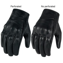 Retro Perforated Motorcycle Gloves Leather Touch Screen Full Finger Motor Gloves Bike Bicycle Cycling Gears Motocross Gloves 2024 - buy cheap