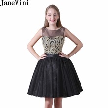 JaneVini Black Beaded Short Prom Dress With Gold Lace Sheer Neck Sleeveless Bridesmaid Dress Short Wedding Guest Party Dress 2024 - buy cheap