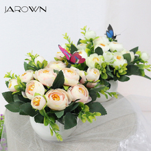 JAROWN-florero de cerámica de calidad rosa, conjunto de flores artificiales de seda, decoración del hogar, decoración del hogar 2024 - compra barato