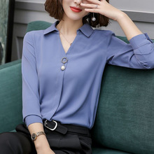 Camisa feminina formal de manga comprida, plus size, decote em v, moderna, elegante, chiffon, blusa para escritório, trabalho, dd2598 2024 - compre barato