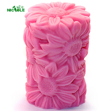 3D Soap Mold Cylinder Sunflower Shped Silicone Candle Mould 2024 - buy cheap